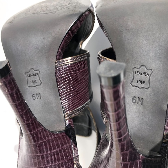Tory Burch Geoff heel size 6M cage sandal zip linen & snakeskin embossed leather - Picture 12 of 14